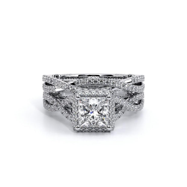 Verragio Insignia-7070 0.45ctw Round Pave Halo Twist Diamond Shank Engagement Ring (Princess or Oval cut)