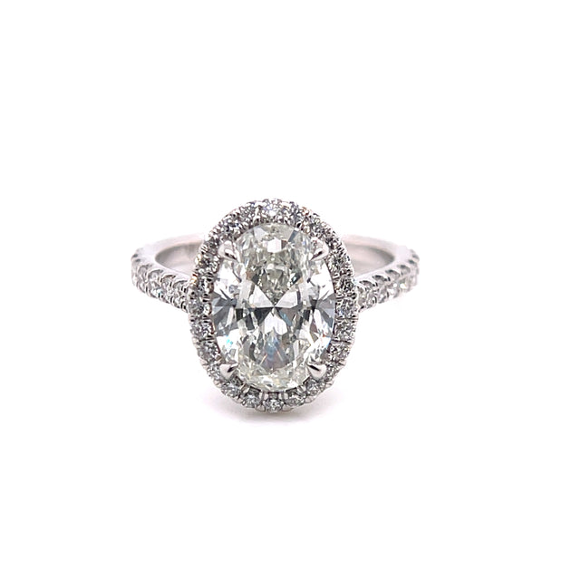 2.49ctw GIA Certified Oval Halo Side-diamond Engagement Ring