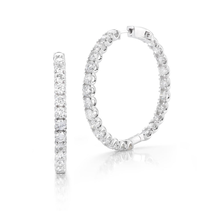14K White Gold 1.00ctw Inside Out Diamond Claw Setting Hoops