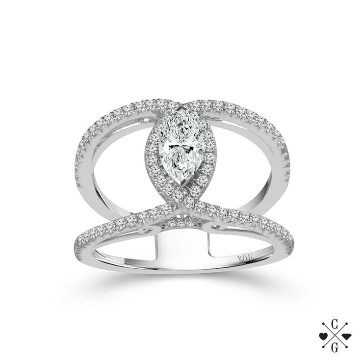 14K WG 1.00ctw Halo Marquise Diamond Fashion Ring
