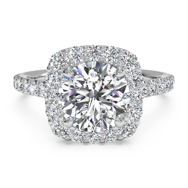 Ritani 1RZ1321 14K White Gold 0.45ctw Cushion Halo Diamond Engagement Ring | Fame Diamonds