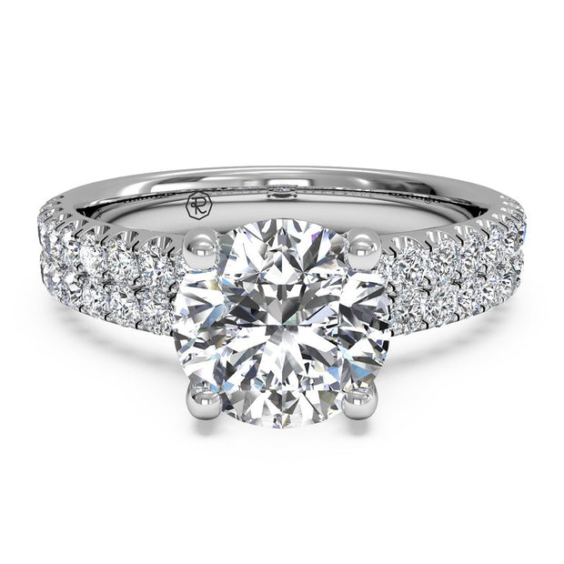 Ritani 1RZ1324 14K White Gold 0.45ctw Solitare Diamond With Two Row Diamond Band Engagement Ring | Fame Diamonds