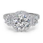 Ritani 1RZ1326 14K White Gold 0.75ctw Round Halo Three Stone Engagement Diamond Ring | Fame Diamonds