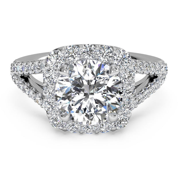 Ritani 1RZ1327 14K White Gold 0.50ctw Cushion Halo Split Shank Diamond Engagement Ring | Fame Diamonds