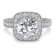 Ritani 1RZ1698 14K White Gold 0.41ctw Cushion Halo Diamond Engagement Ring | Fame Diamonds
