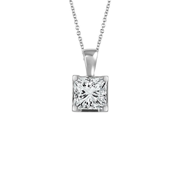 14K White Gold 1ctw Solitaire Princess Cut Necklace