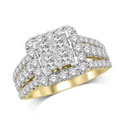 14K White Gold 3.00 Ct. Tw. Quad Stone Princess Cut Center And Round Brilliant Diamond Engagement Ring
