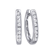 10K White Gold 0.13ctw Diamond Oval Channel Set Hoop Earrings