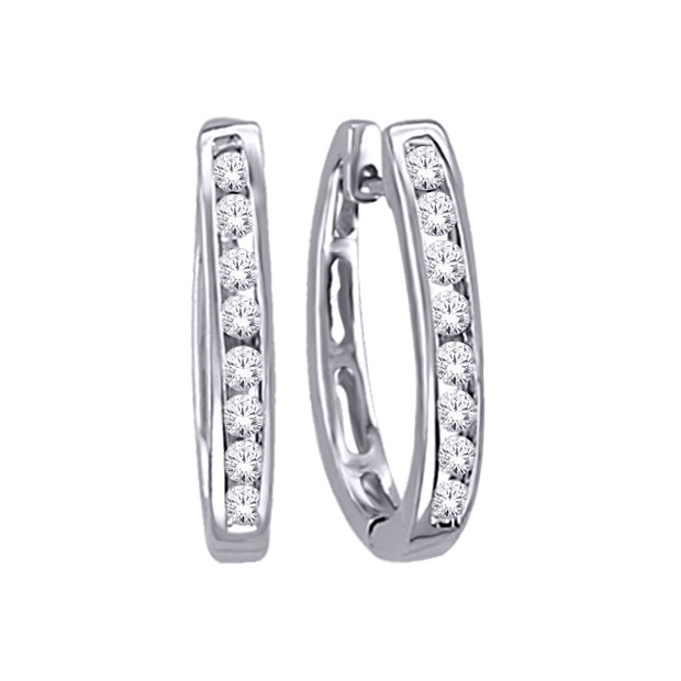 10K White Gold 0.13ctw Diamond Oval Channel Set Hoop Earrings