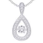 10K White Gold 0.2ctw Diamonds Tear Drop French Beading Pendant
