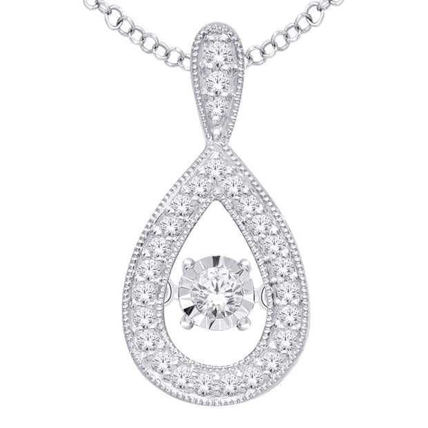 10K White Gold 0.2ctw Diamonds Tear Drop French Beading Pendant