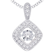 10K White Gold 0.2ctw Diamond Vintage Milgrain Cushion Floating Pendant