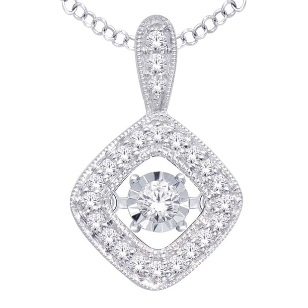 10K White Gold 0.2ctw Diamond Vintage Milgrain Cushion Floating Pendant