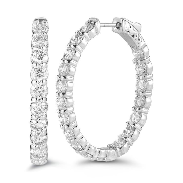 14K White Gold Inside-Out Prong Set Sparkly Oval Diamond Hoops
