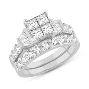 14k White & Gold Princess, Round And Baguette Cut Diamond And Bridal Ring Set