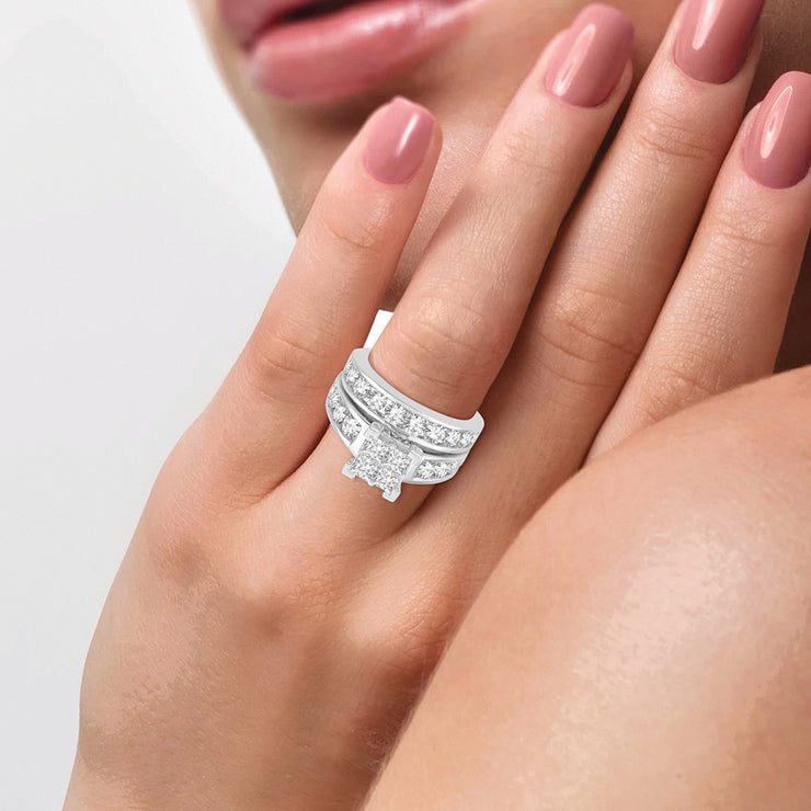 14K 3.00ctw Illusion Quad Princess Diamond Ring