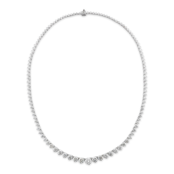 Three Prong Diamond Riviera Necklace Made In 14K White Gold