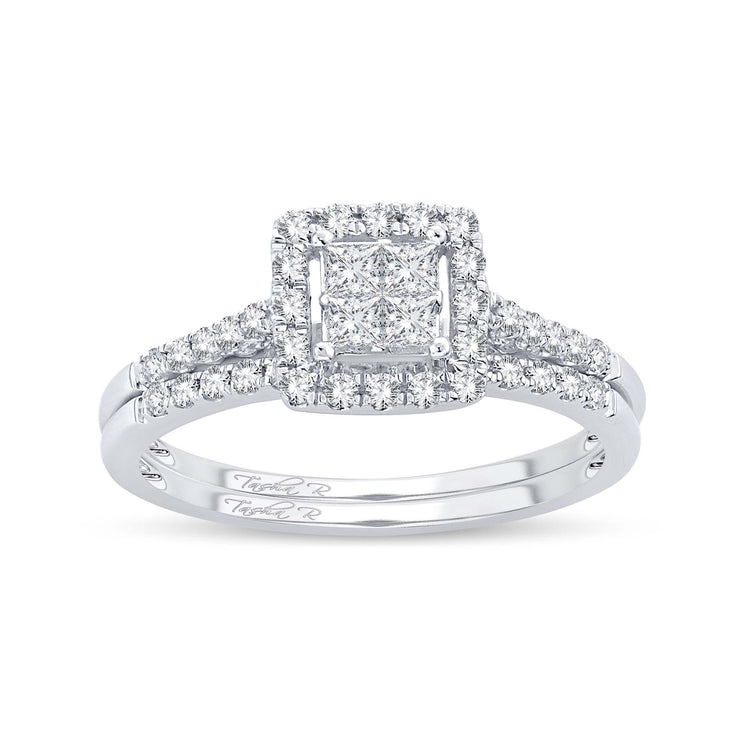 14K White Gold Halo Multi-Stone Diamond Engagement Ring
