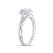 14K White Gold Halo Multi-Stone Diamond Engagement Ring