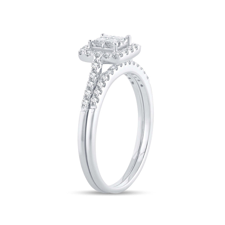 14K White Gold Halo Multi-Stone Diamond Engagement Ring