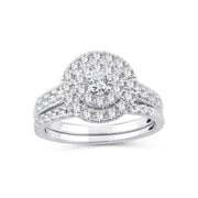 14K WHITE GOLD 1.00 CTW ROUND DIAMOND DOUBLE HALO BRIDAL RING