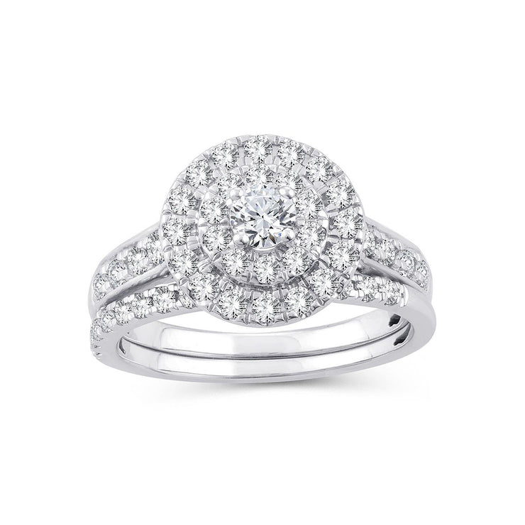 14K WHITE GOLD 1.00 CTW ROUND DIAMOND DOUBLE HALO BRIDAL RING