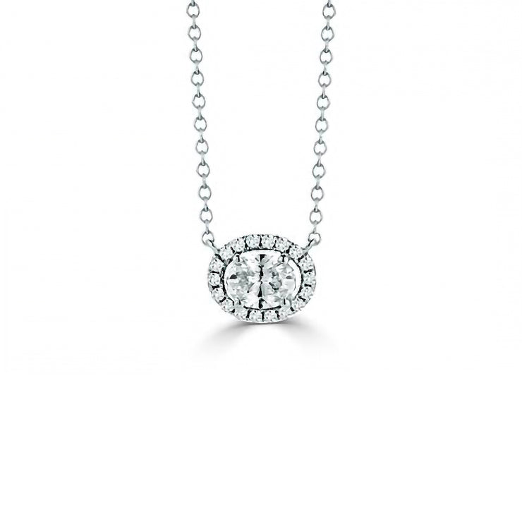 Oval Shape Halo Pendants Made In 14K White Gold