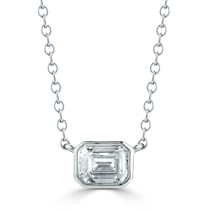 Emerald Bezel Set  Pendant Made In 14K White Gold