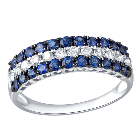3-Row Blue Sapphire & Diamond Band