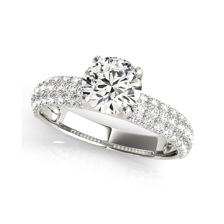 Solitaire Round Brilliant Cut Pave Shank Diamond Engagement Ring(  1.17 CTW)