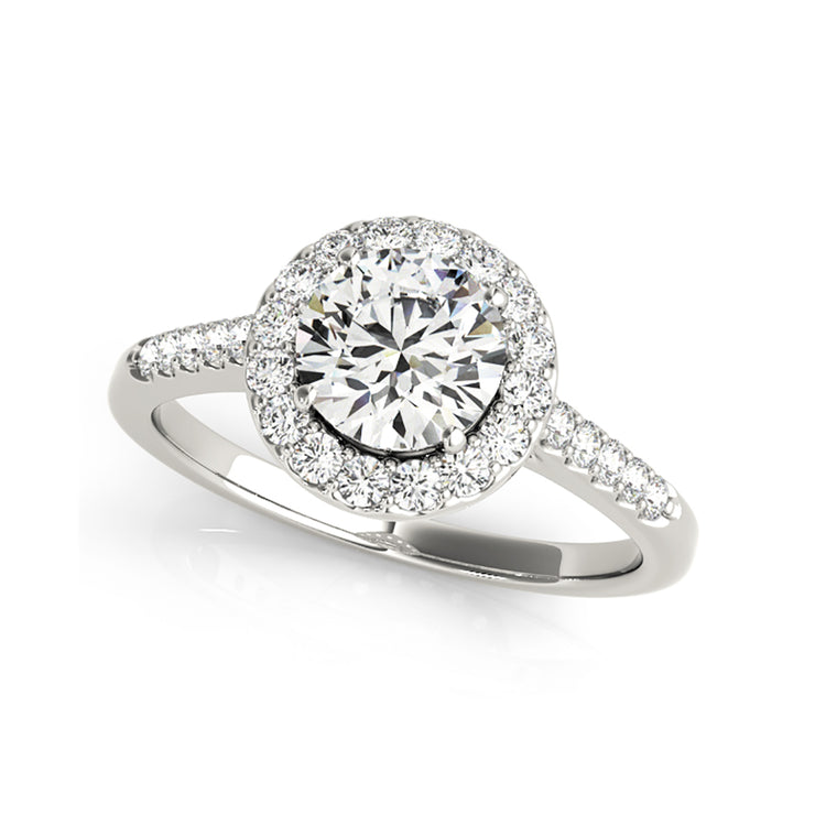 Round Brilliant Cut Halo Diamond Engagement Ring with Side Diamonds(  0.72 CTW)