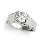 Vintage Solitaire Round Brilliant Cut Carved Diamond Engagement Ring(  0.5 CTW)
