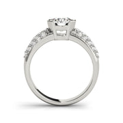 Round Brilliant Cut Bezel Three Row Pave Diamond Engagement Ring(  1.1 CTW)