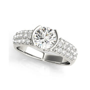 Round Brilliant Cut Bezel Three Row Pave Diamond Engagement Ring(  1.1 CTW)