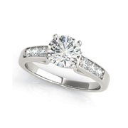 Simple Channel Set Solitaire Round Brilliant Cut Diamond Engagement Rinng(  0.75 CTW)