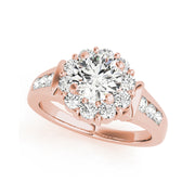 Fancy Single Row Halo Round Brilliant Cut Diamond Engagement Ring(  1.24 CTW)