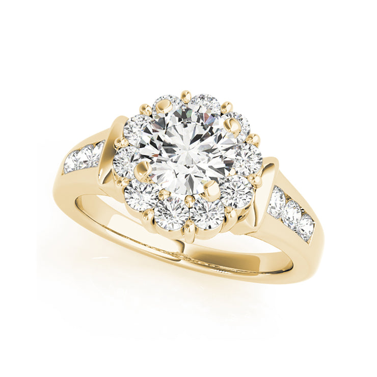 Fancy Single Row Halo Round Brilliant Cut Diamond Engagement Ring(  1.24 CTW)