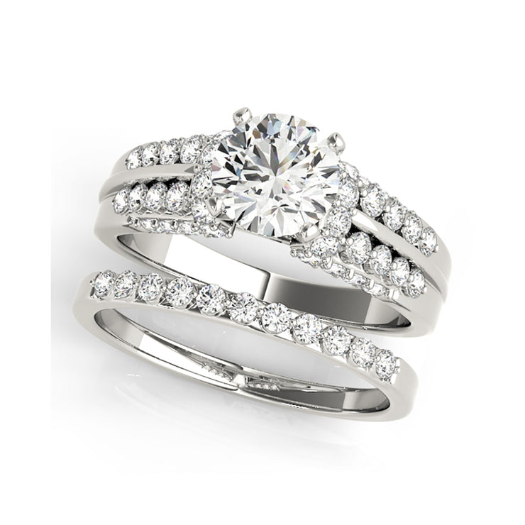 Two-row Diamond Shank Solitaire  Round Brilliant Cut Diamond Engagement Ring(  0.94 CTW)