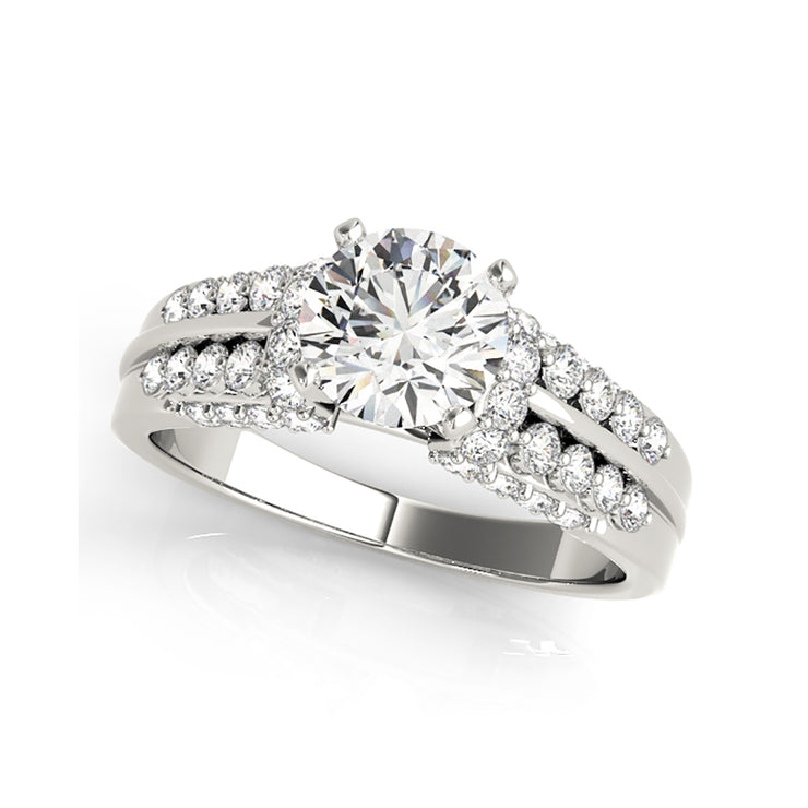 Two-row Diamond Shank Solitaire  Round Brilliant Cut Diamond Engagement Ring(  0.94 CTW)