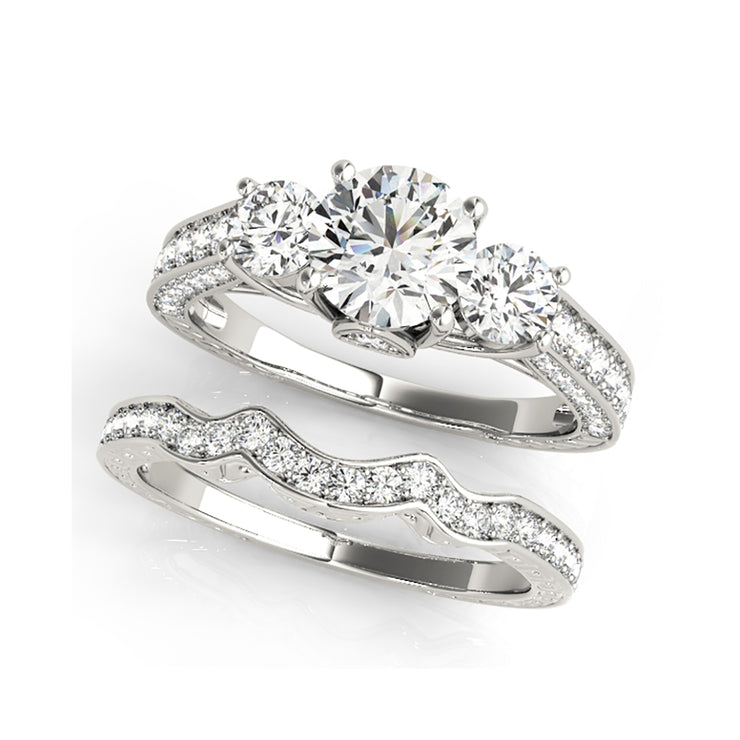 14k White Gold 1.29 Ctw Diamond Classic Past, Present, And Future Diamond Engagement Ring