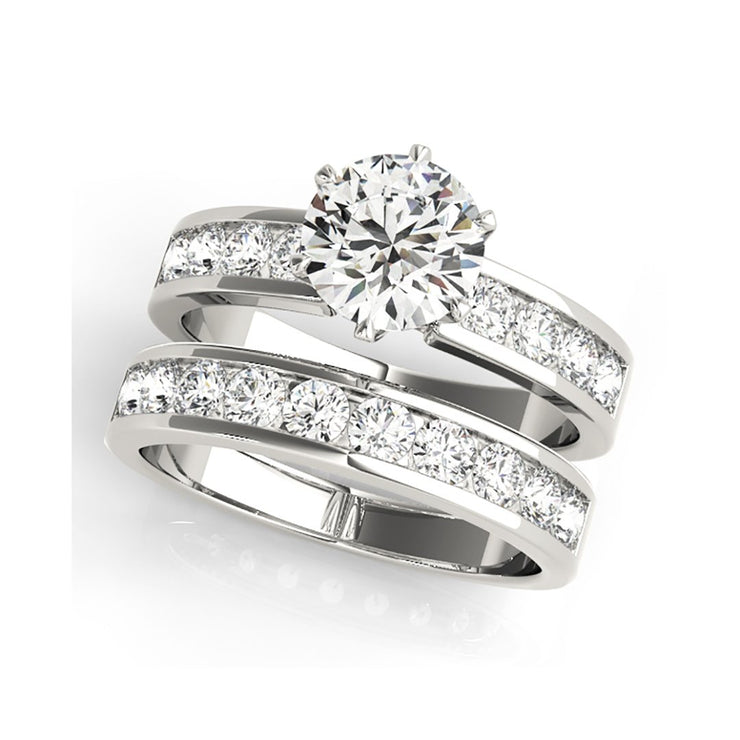 14K WHITE GOLD SIMPLE SOLITAIRE ROUND BRILLIANT CUT CHANNEL SET DIAMOND ENGAGEMENT RING