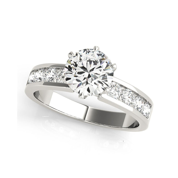 14K WHITE GOLD SIMPLE SOLITAIRE ROUND BRILLIANT CUT CHANNEL SET DIAMOND ENGAGEMENT RING