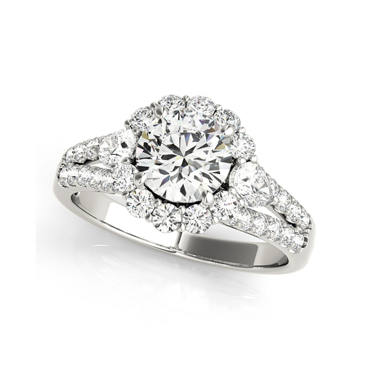 New Style Single-row Round Brilliant Cut Halo Diamond Engagement Ring(  1.28 CTW)