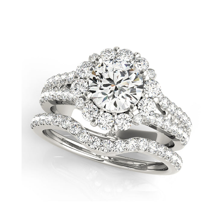 Double Row Split Shank Round Halo Engagement Ring(  1.37 CTW)