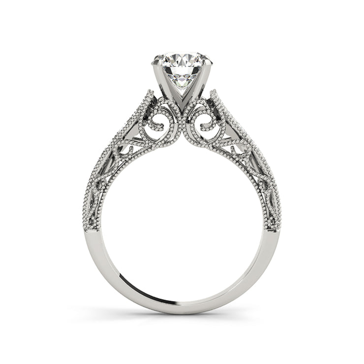 Tapered Vintage Carved Round Brilliant Cut Diamond Engagement Ring(  0.84 CTW)