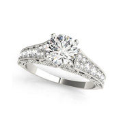 Tapered Vintage Carved Round Brilliant Cut Diamond Engagement Ring(  0.84 CTW)