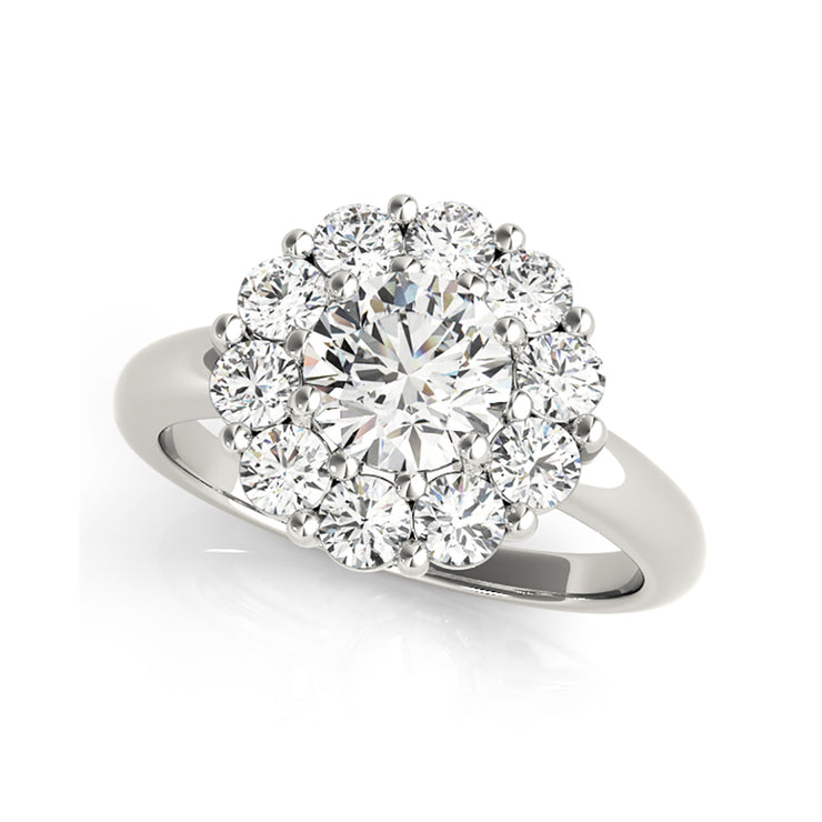 Round Shapel Halo Floral Designed Diamond Engagement Ring(  .1.45 CTW)