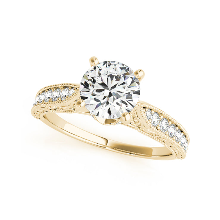 High Profile Designer Solitaire Side-Diamond Engagement Ring(  0.68 CTW)