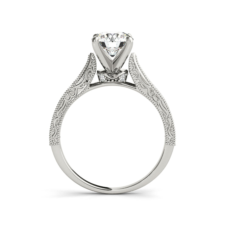 High Profile Designer Solitaire Side-Diamond Engagement Ring(  0.68 CTW)