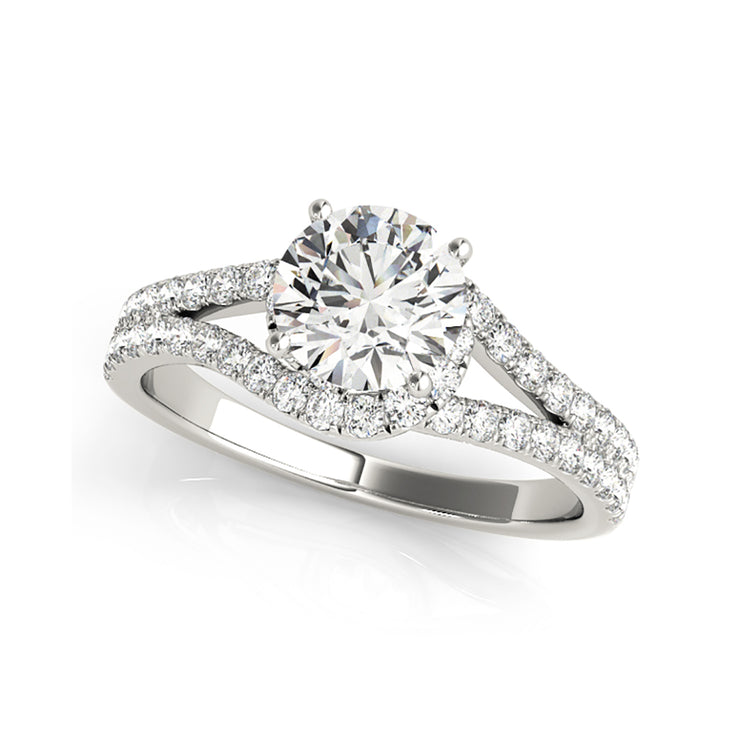 Bypass Round Solitaire Halo Diamond Cut Engagement Ring(  0.81 CTW)
